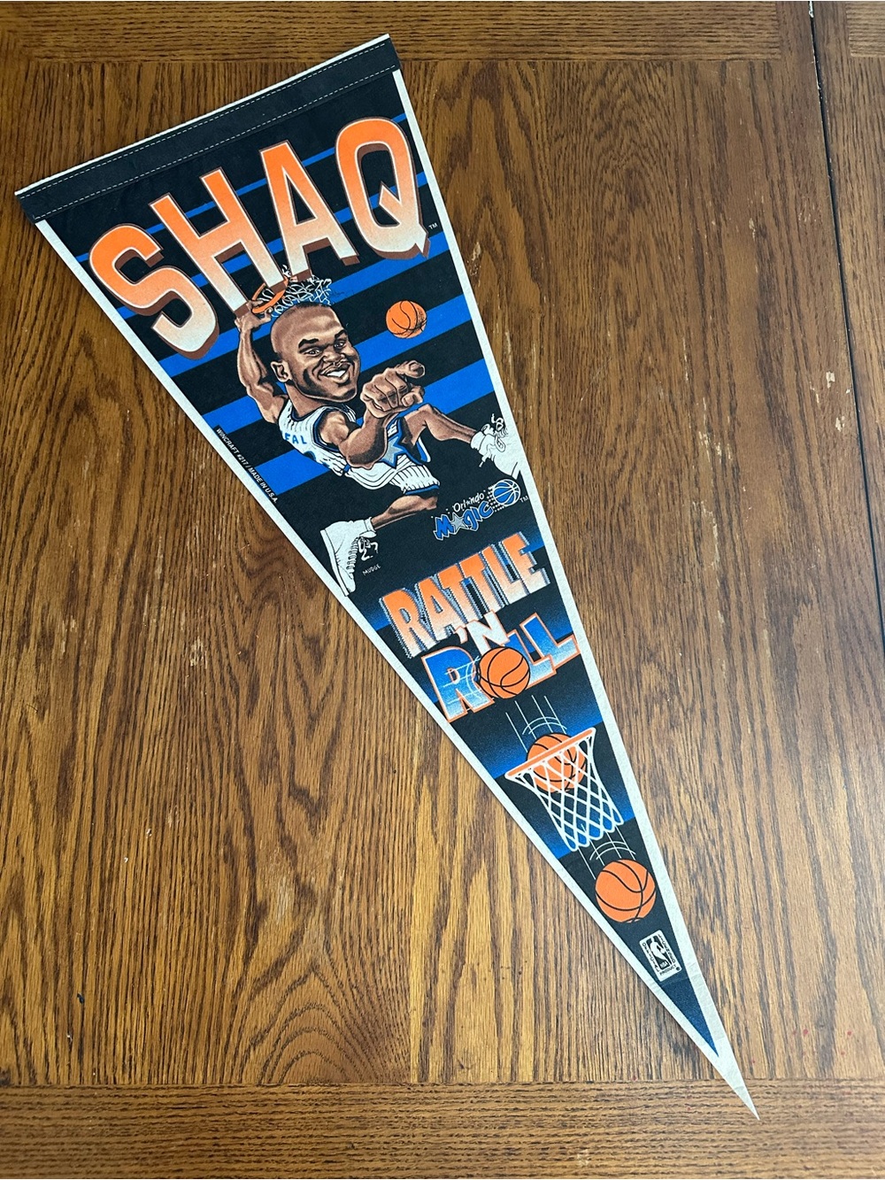 Vintage 1990 Shaq Rattle N Roll Basketball Pennant